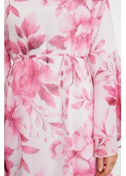  Modest فستان شيفون فوشيا مزين بالزهور - بطانة منسوجة TCTSS24EB00276