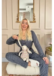 Pijamaevi Smoked Mini Point Patterned Bamboo Dressing Gown Women's Pajamas Set