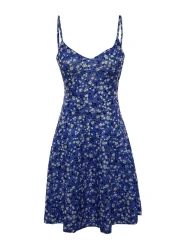  Collection Blue Floral Print Mini Knitted Dress with Backless and Adjustable Straps - TWOSS20EL1630