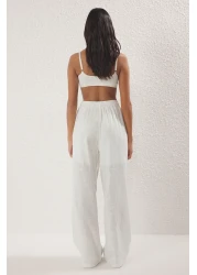  Collection شورت من الكتان الأبيض بأرجل واسعة جدًا - مع طبلة مطاطية مبطنةシュツォS25PL00121