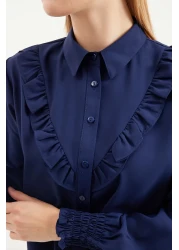 Bigdart 20223 Model Navy Blue Long Sleeve Ruffle Shirt