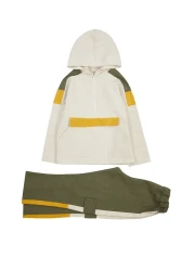 TRENDYOLKIDS Beige Boys 100% Cotton Seasonal-Thin Knitted Sweatshirt Tracksuit Bottom-Top Suit Tkdaw25Au00043