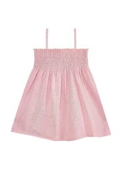 Denokids Flower Patterned Gipe Detailed Muslin Strap Summer Dress for Baby Girl