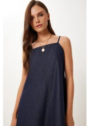Happiness İstanbul Women's Dark Navy Blue Strap Summer Denim Dress Mx00200