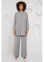 Bigdart طقم تونيك وبنطلون رمادي كتان 6678