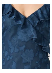 Styli Self Design Ruffle Detail Strappy A-Line Maxi Dress