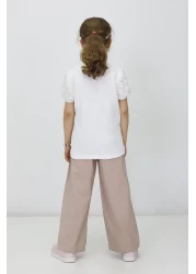 RAPİDO LİFE Girl's Summer Printed Short Sleeve T-Shirt Striped Pattern Belted Pants Two Piece Set