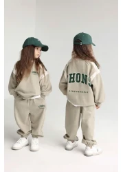 Magu طقم سويت شيرت وبدلة رياضية شتوية للأطفال للجنسين - شعار شونز، قطن