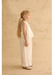 Fahhar Kids Cotton Suit with Flounces on the Sides Ecru