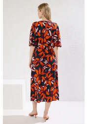  Collection Multicolor Belted Floral Print A-Line Double Breasted Neckline Midi Woven Dress Twoss24El00915