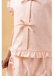 Minipodyum Girl's Balloon Skirt and Bow Detailed Summer Double Suit