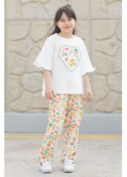 Cansın Mini طقم بناتي بنطال منقوش بأوراق إكرو تي شيرت كبير الحجم 20228