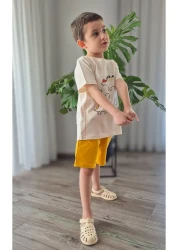 BALKABAĞI Dinosaur Bloods and Shorts/Stone Tshirt for 2 Sets Boys Piping Detailed Mtye0026