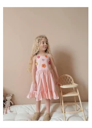 YİGİT BUTİK Yigit Boutique Floral Embroidered Strappy Girl's Dress