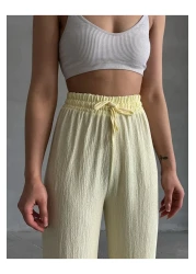 BEJNA بنطلون بالازو أصفر بخصر مطاطي نسائي