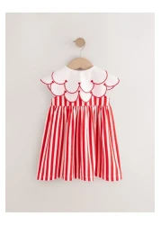 Next Baby فستان بياقة على شكل قلب أحمر مصنوع من القطن بنسبة 100%