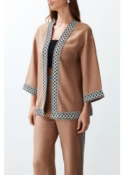  Collection Camel Colored Woven Kimono and Trousers Set - Twoss24Au00094
