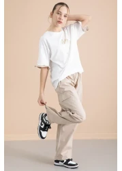 Cansın Mini Beige Girls' T-Shirt and Cargo Pocket Pants 2-Piece Set 20396