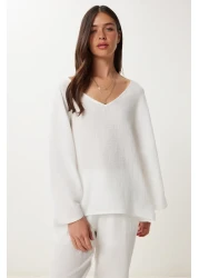 Happiness İstanbul طقم بنطلون بلوزة موسلين إكرو للسيدات FN03473