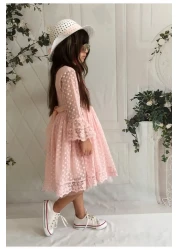 Mixie Girl's Salmon Hat Laced Princess Model Dress