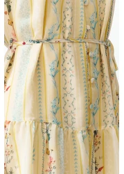  Collection Yellow Floral Print A-Line Layered Lined Chiffon Flight Flight Woven Mini Dress Twoss23El02056