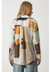 Happiness İstanbul قميص نسائي ذو سطح من الساتان بنمط العظام باللون البني RG00019