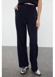  Collection High Waist Wide Leg Dark Navy Pleated Trousers - Twoaw21Pl0076