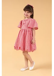 Minipodyum فستان بالون بإبزيم منقوش من القماش القطني للفتيات