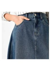 Lee Cooper Solid A-line Denim Midi Skirt with Pockets