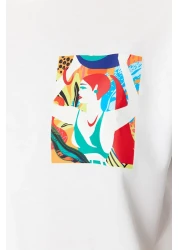  Collection Ecru Crew Neck Crop Knitted T-Shirt - 100% Cotton, Wide Fit TWOSS23TS00369