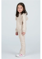 Kyron Girl's Frill Detailed Hooded Knitwear Tracksuit Set - Beige