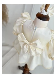 Hobidik Cotton Satin Cream Mevlüt Dress Set for Baby Girl