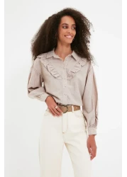  Collection قميص منسوج من القطن باللون البيج TWOSS20GO0357