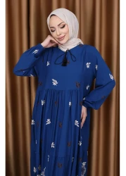 sefamerve Viscose Patterned Dress 4080-02 Petrol