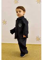 Fahhar Kids Navy Blue Denim Shirt Set