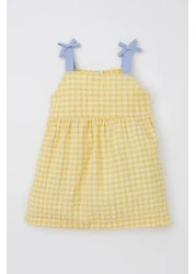 Defacto فستان من قماش البوبلين بحزام رقبة مربعة للفتيات الصغيرات