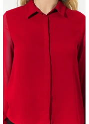  Collection Red Woven Shirt with Transparent Sleeves - TWOAW20GO0116