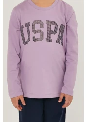 U.S. Polo Assn. يو اس بولو اسنطقم مكون من قطعتين بأكمام طويلة للفتيات ليلك