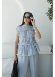 Havoş Gray Layer Blouse Pants Set