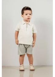 bombe Baby Kids Green Polo Collar Shorts Cotton Comfortable 2-Piece Set Trend Fashion Bottom Top Set