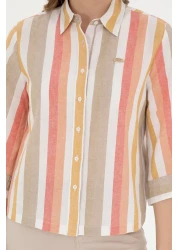 U.S. Polo Assn. قميص نسائي من الكتان بأكمام طويلة