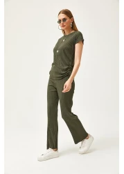 Olalook طقم بنطلون بالازو بلوزة برباط باللون الأخضر للنساء من Nefti TKM-19000196