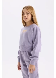 Defacto 2-Piece Set for Girl - Crew Neck Printed Sweatshirt and Elastic Jogger Sweatpants