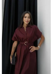 Havoş فستان سولارو باللون العنابي مع تفاصيل حزام