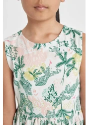 Defacto Girls' Patterned Sleeveless Combed Cotton Summer Dress D2341A824Sm