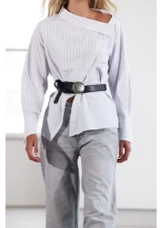  Collection Limited Edition White Collar Detailed Striped Woven Shirt Twoaw25Go00065