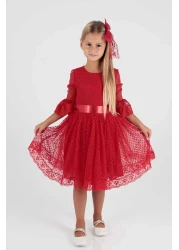 AHENGİM Girl's Trendy Evening Dress - BucKle and Tulle Lace, Ak2209