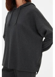  Collection Anthracite Hooded Ribbed Knitted Pajamas Set Thmaw22Au0334