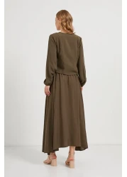 Arma Life تنورة نسائية صيفية مطاطية مجعدة كاكي طويلة واسعة