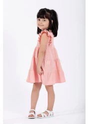 zepkids فستان وافل للفتيات باللون الوردي بأكمام مكشكشة